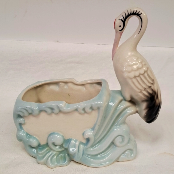 Vintage 1950’s ceramic stork nursery planter/trinket holder marked Japan - Picture 1 of 7